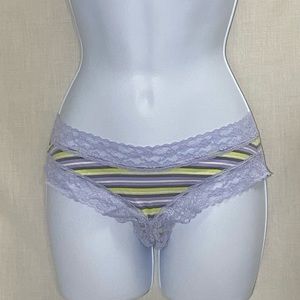 Victoria’s Secret Lavender/Yellow Striped With Lavender Lacey Trim Cheeky Panty